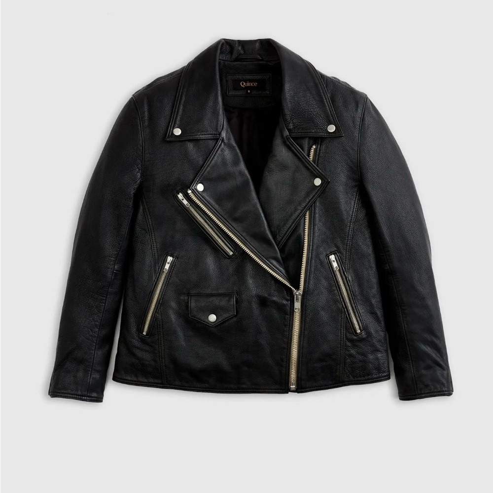 Quince Black Leather Jacket with Silver Accents